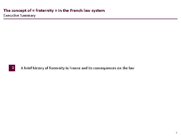 The concept of « fraternity » in the French law system Executive Summary 1