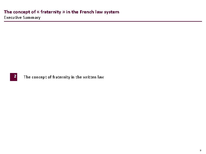 The concept of « fraternity » in the French law system Executive Summary 2