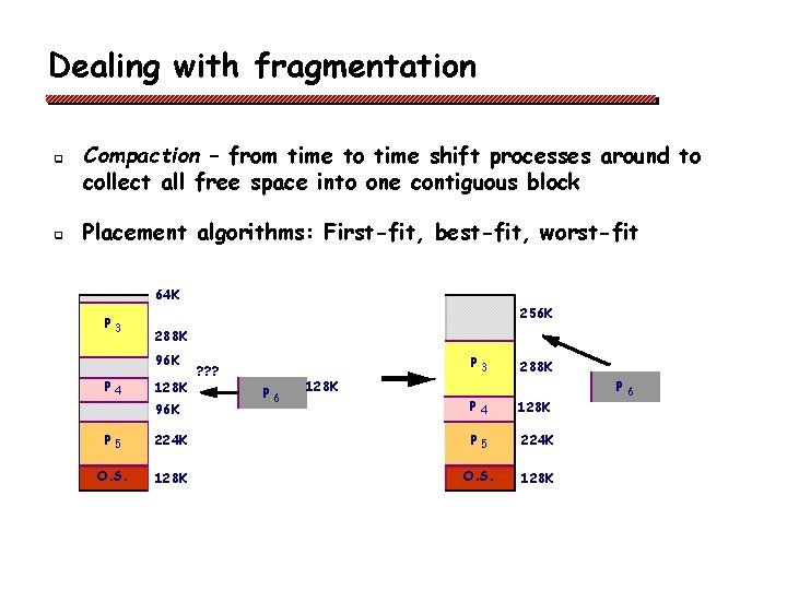 Dealing with fragmentation q q Compaction – from time to time shift processes around