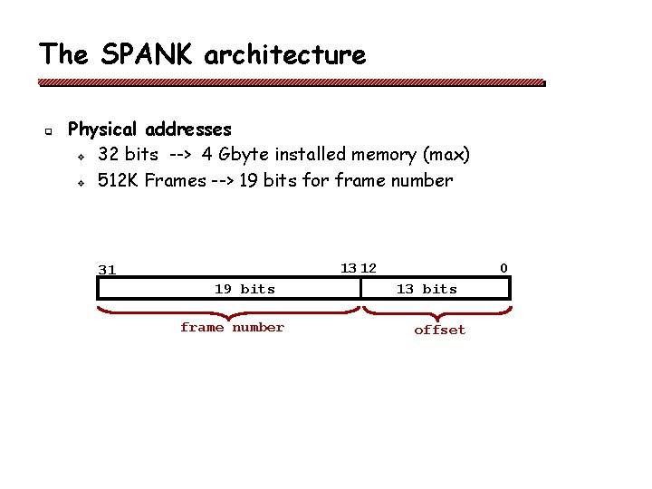 The SPANK architecture q Physical addresses v 32 bits --> 4 Gbyte installed memory