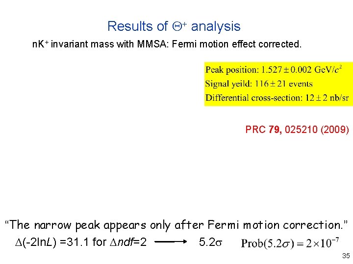 Results of Q+ analysis + invariant mass with MMSA: Fermi motion effect corrected. -)