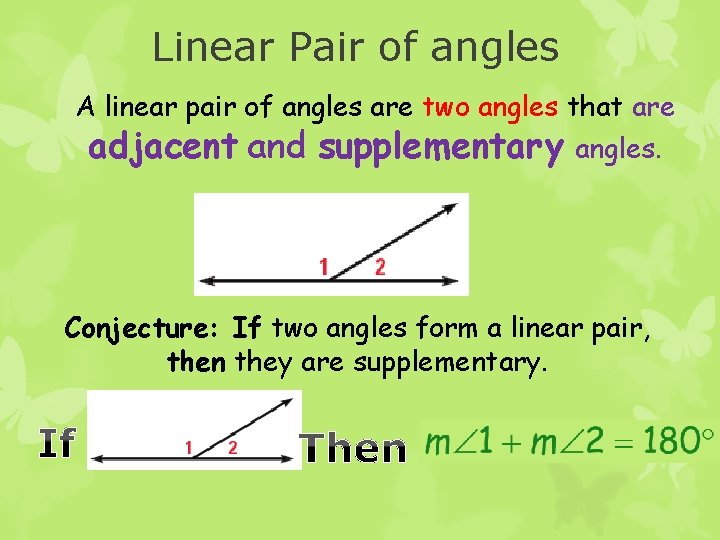 Linear Pair of angles A linear pair of angles are two angles that are