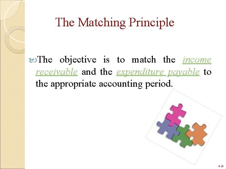 The Matching Principle The objective is to match the income receivable and the expenditure