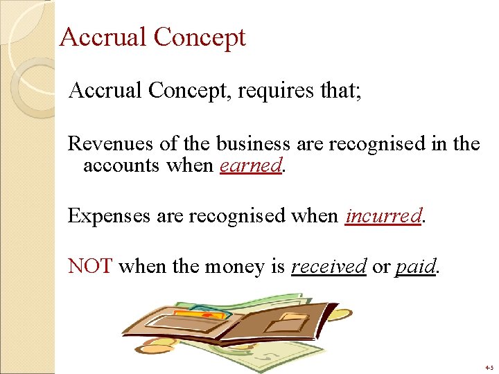 Accrual Concept, requires that; Revenues of the business are recognised in the accounts when