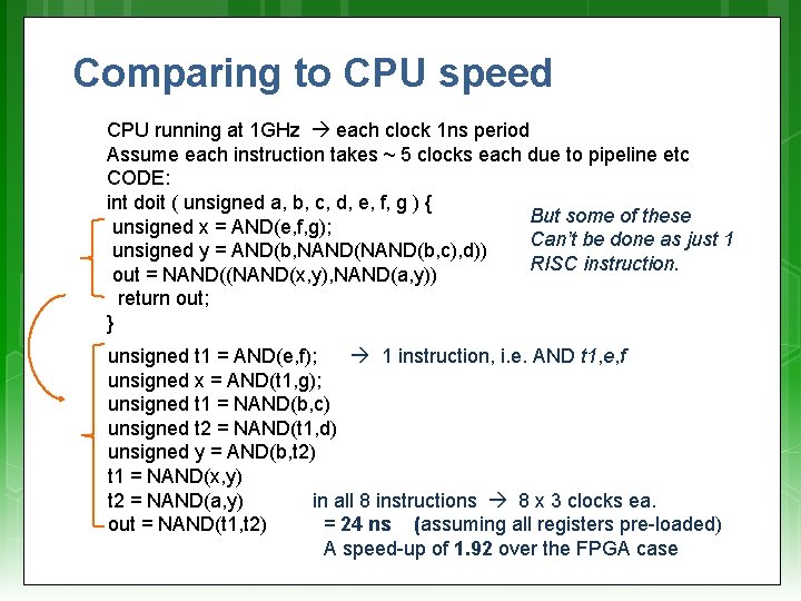 Comparing to CPU speed CPU running at 1 GHz each clock 1 ns period