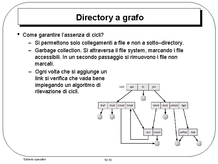 Directory a grafo • Come garantire l’assenza di cicli? – Si permettono solo collegamenti