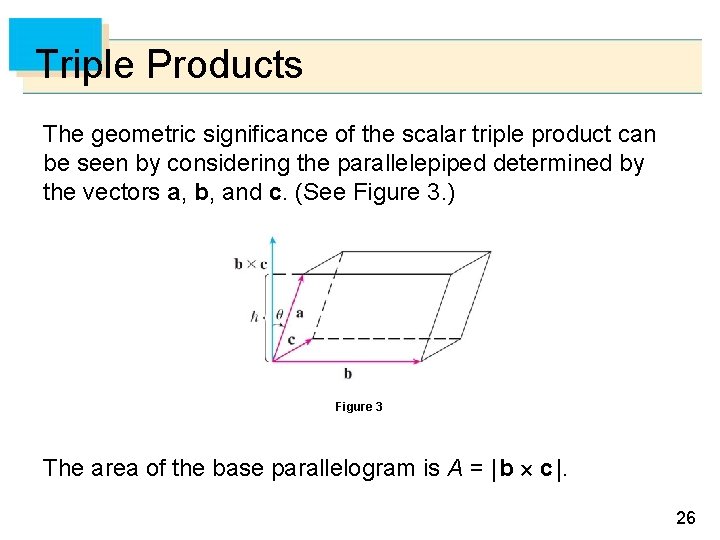 Triple Products The geometric significance of the scalar triple product can be seen by