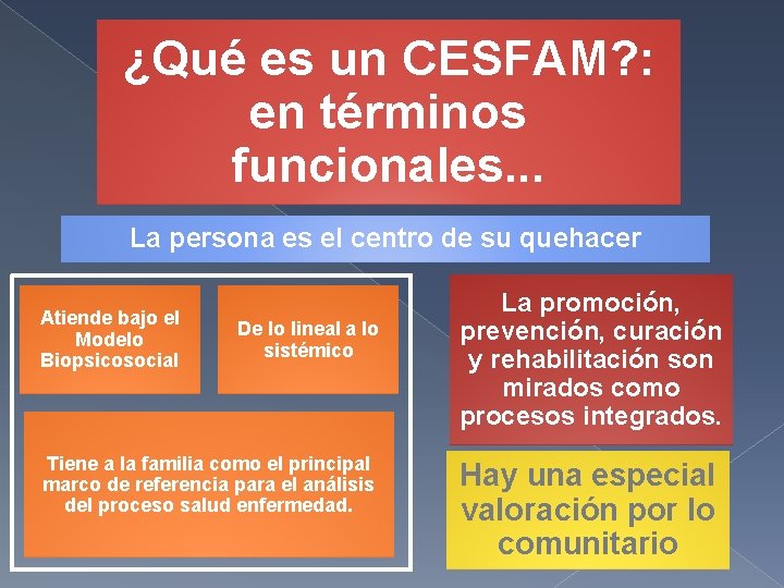 ¿Qué es un CESFAM? : en términos funcionales. . . La persona es el