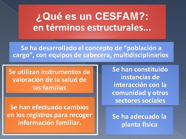 ¿Qué es un CESFAM? : en términos estructurales. . . Se ha desarrollado el