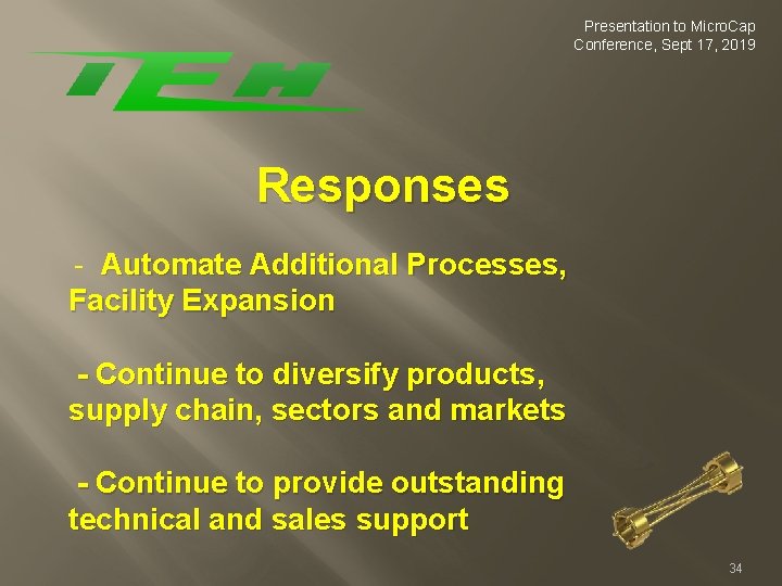 Presentation to Micro. Cap Conference, Sept 17, 2019 Responses - Automate Additional Processes, Facility