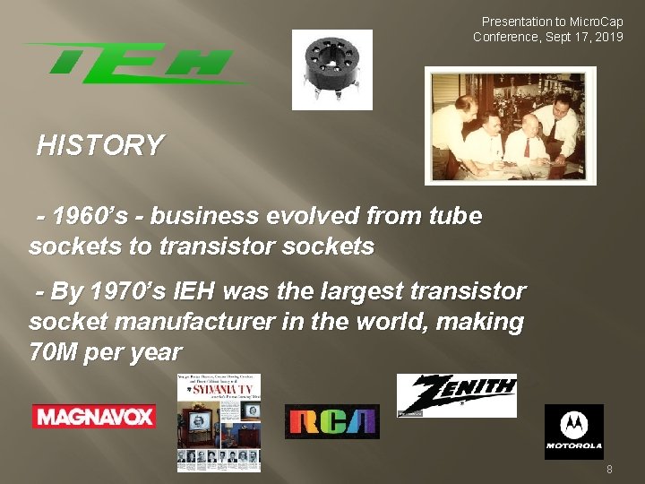 Presentation to Micro. Cap Conference, Sept 17, 2019 HISTORY - 1960’s - business evolved