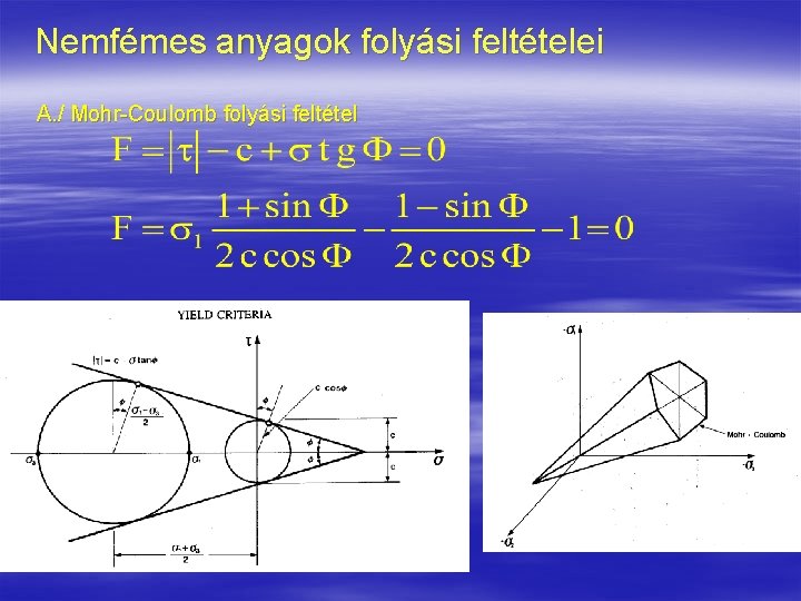 Nemfémes anyagok folyási feltételei A. / Mohr-Coulomb folyási feltétel 