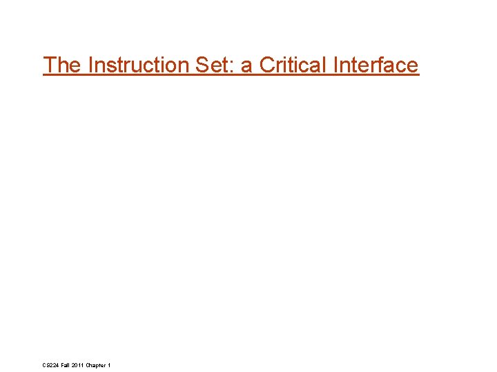 The Instruction Set: a Critical Interface CS 224 Fall 2011 Chapter 1 