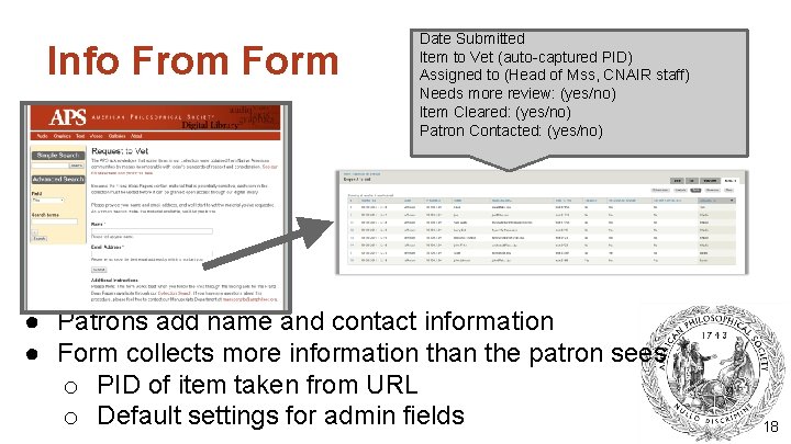 Info From Form Date Submitted Item to Vet (auto-captured PID) Assigned to (Head of