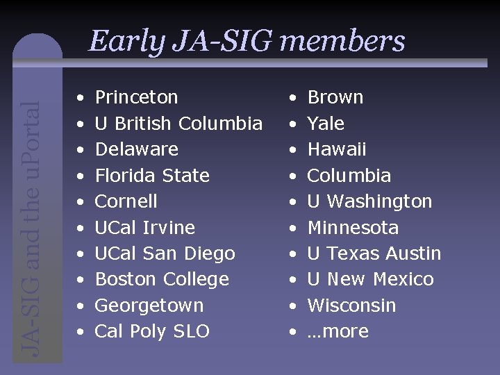 JA-SIG and the u. Portal Early JA-SIG members • • • Princeton U British