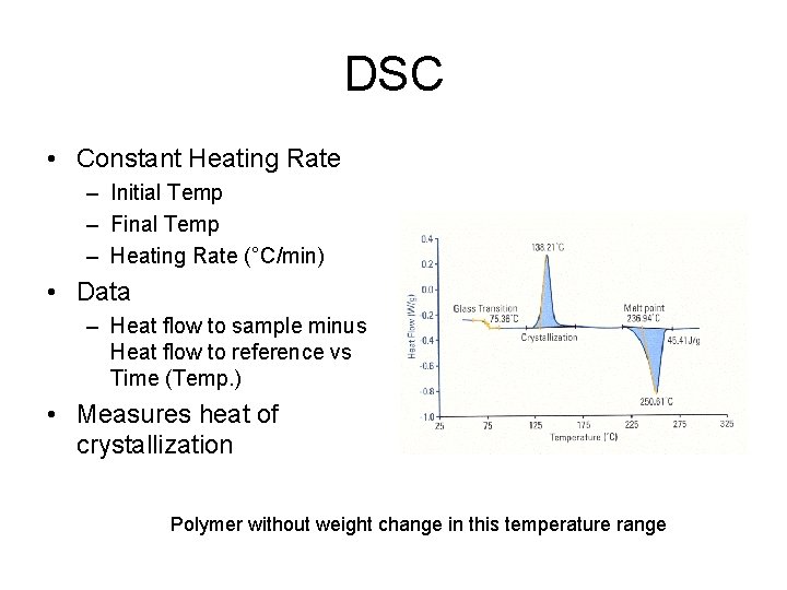 DSC • Constant Heating Rate – Initial Temp – Final Temp – Heating Rate