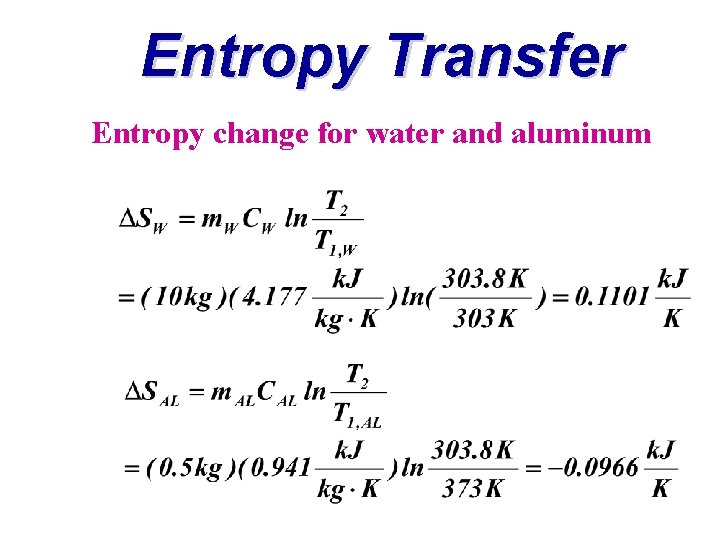 Entropy Transfer Entropy change for water and aluminum 