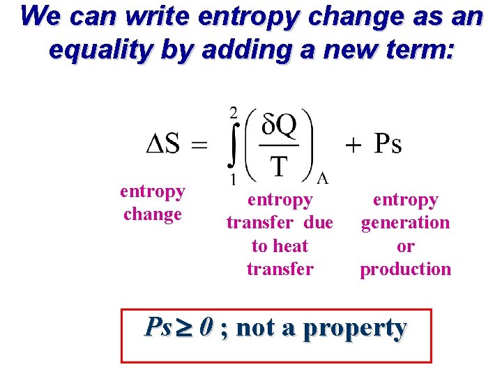 We can write entropy change as an equality by adding a new term: entropy