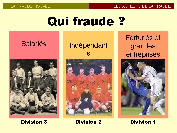4. LA FRAUDE FISCALE LES AUTEURS DE LA FRAUDE Qui fraude ? Salariés Indépendant