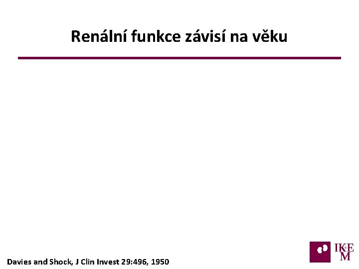 Renální funkce závisí na věku Davies and Shock, J Clin Invest 29: 496, 1950