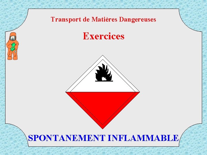 Transport de Matières Dangereuses TM D Exercices SPONTANEMENT INFLAMMABLE 