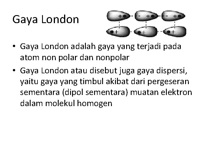 Gaya London • Gaya London adalah gaya yang terjadi pada atom non polar dan