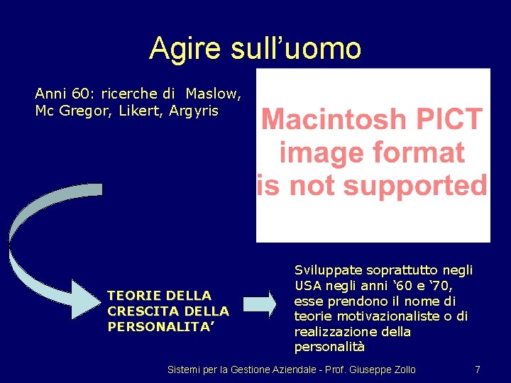 Agire sull’uomo Anni 60: ricerche di Maslow, Mc Gregor, Likert, Argyris TEORIE DELLA CRESCITA