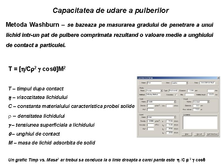 Capacitatea de udare a pulberilor Metoda Washburn – se bazeaza pe masurarea gradului de