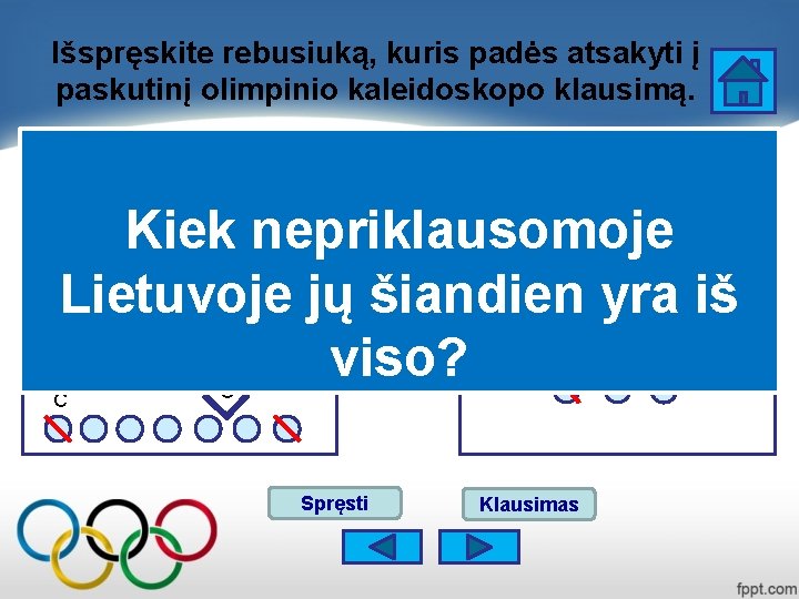 Išspręskite rebusiuką, kuris padės atsakyti į paskutinį olimpinio kaleidoskopo klausimą. Kiek nepriklausomoje Vardininko klausimas