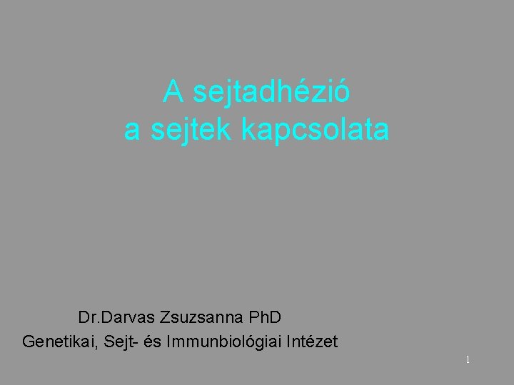 A sejtadhézió a sejtek kapcsolata Dr. Darvas Zsuzsanna Ph. D Genetikai, Sejt- és Immunbiológiai