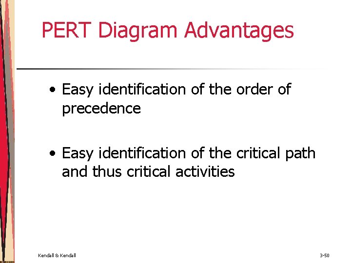 PERT Diagram Advantages • Easy identification of the order of precedence • Easy identification