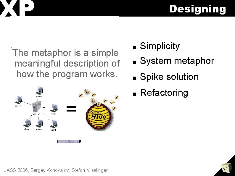 XP Designing The metaphor is The. Simple metaphor is aa simple program to Always