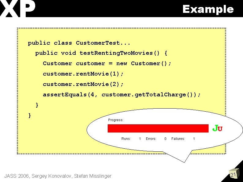 XP Example public class Customer. Test. . . public void test. Renting. Two. Movies()