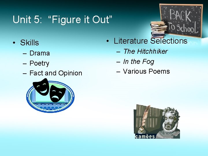Unit 5: “Figure it Out” • Skills – Drama – Poetry – Fact and