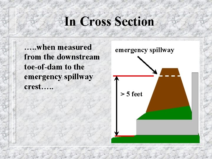 In Cross Section …. . when measured from the downstream toe-of-dam to the emergency