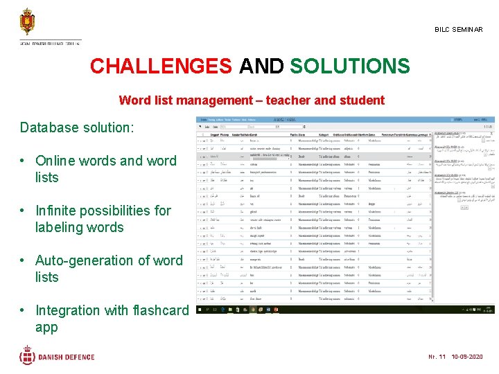 BILC SEMINAR CHALLENGES AND SOLUTIONS Word list management – teacher and student Database solution: