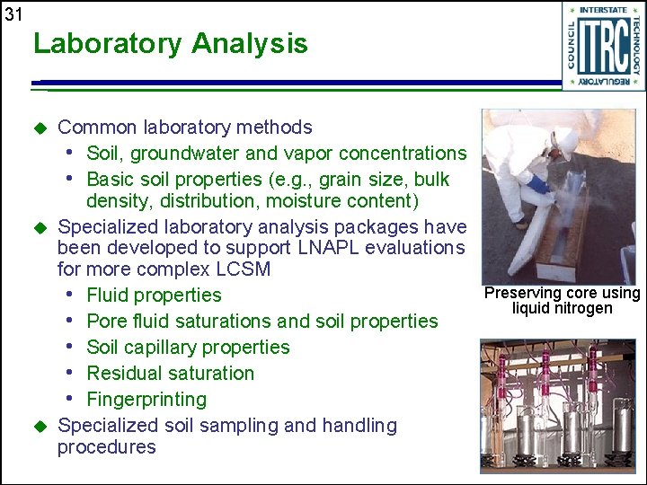 31 Laboratory Analysis u u u Common laboratory methods • Soil, groundwater and vapor