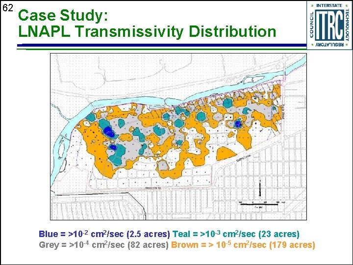 62 Case Study: LNAPL Transmissivity Distribution Blue = >10 -2 cm 2/sec (2. 5