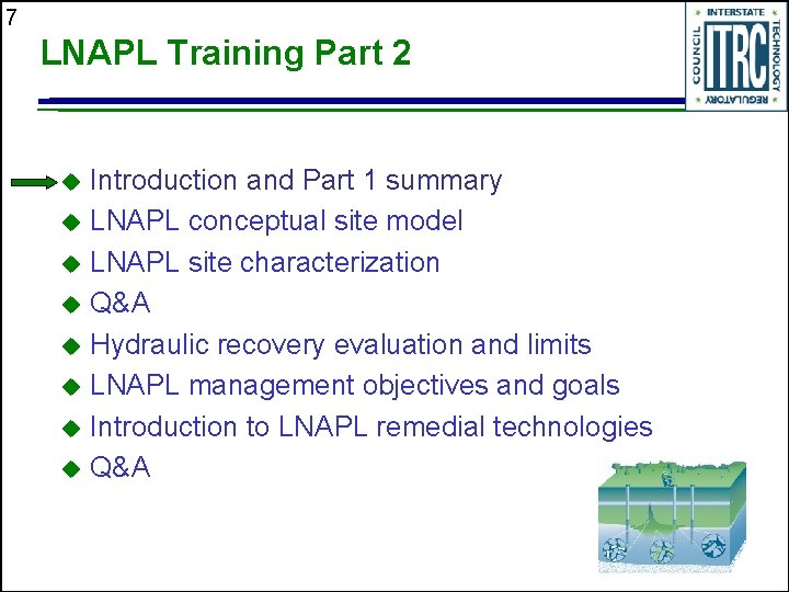 7 LNAPL Training Part 2 Introduction and Part 1 summary u LNAPL conceptual site