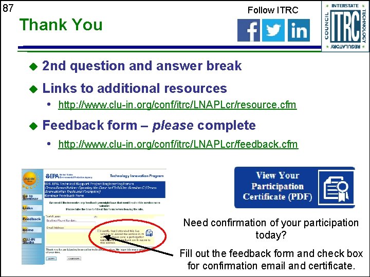 87 Follow ITRC Thank You u 2 nd question and answer break u Links