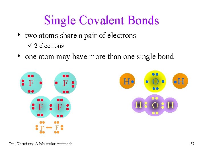 Single Covalent Bonds • two atoms share a pair of electrons ü 2 electrons