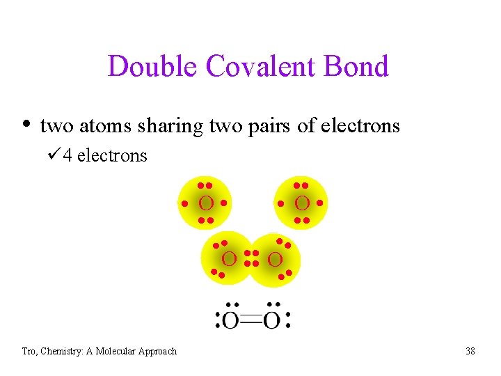 Double Covalent Bond • two atoms sharing two pairs of electrons ü 4 electrons