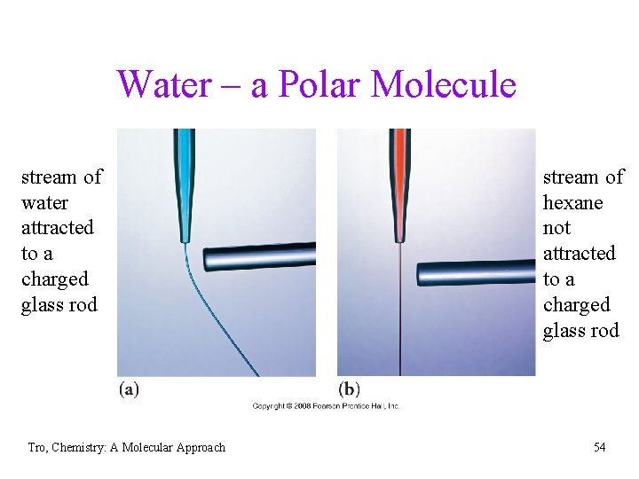 Water – a Polar Molecule stream of water attracted to a charged glass rod