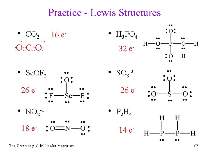 Practice - Lewis Structures • CO 2 16 e- • H 3 PO 4