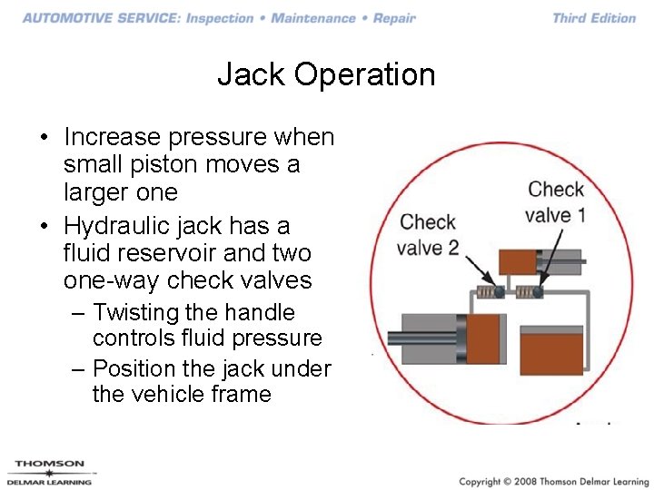 Jack Operation • Increase pressure when small piston moves a larger one • Hydraulic