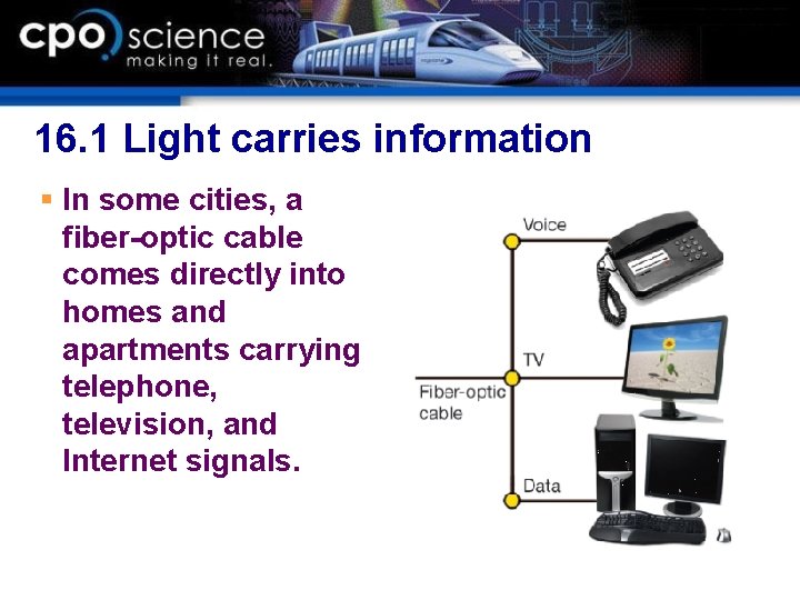 16. 1 Light carries information § In some cities, a fiber-optic cable comes directly 16. 1 Light carries information § In some cities, a fiber-optic cable comes directly