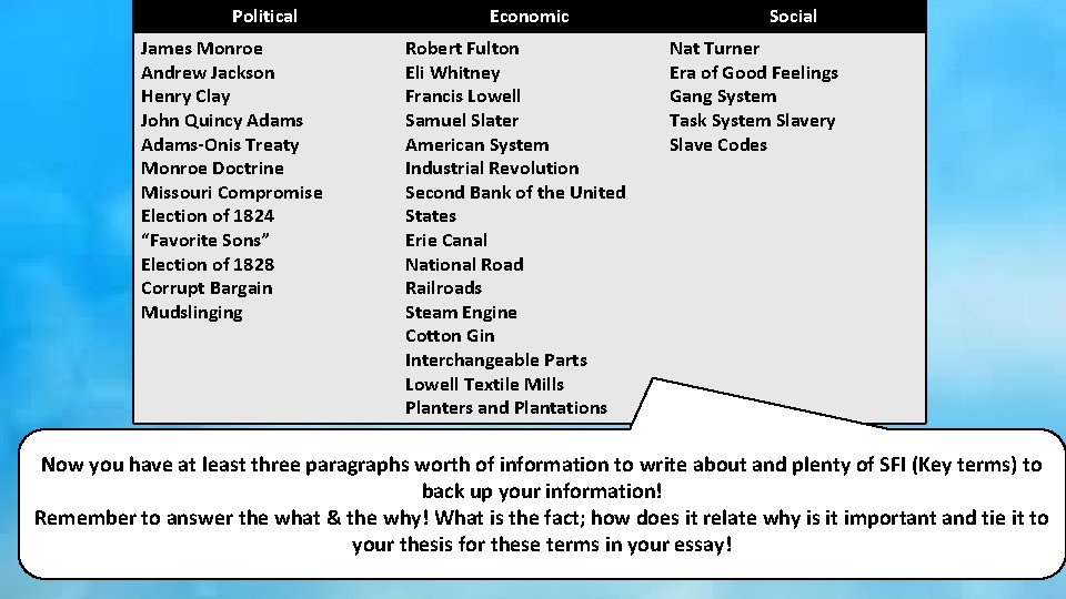 Political James Monroe Andrew Jackson Henry Clay John Quincy Adams-Onis Treaty Monroe Doctrine Missouri