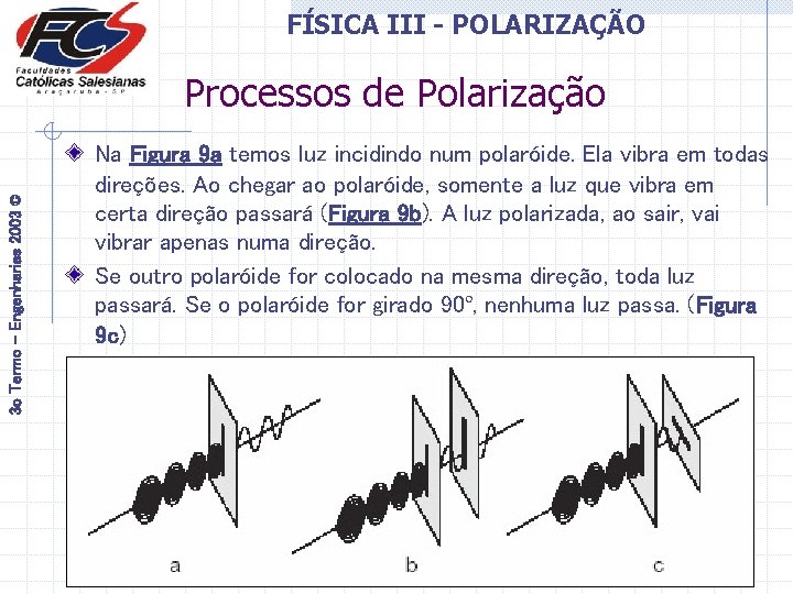 FÍSICA III - POLARIZAÇÃO 3 o Termo - Engenharias 2003 © Processos de Polarização