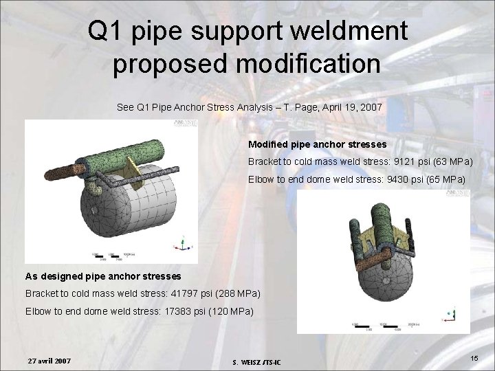 Q 1 pipe support weldment proposed modification See Q 1 Pipe Anchor Stress Analysis