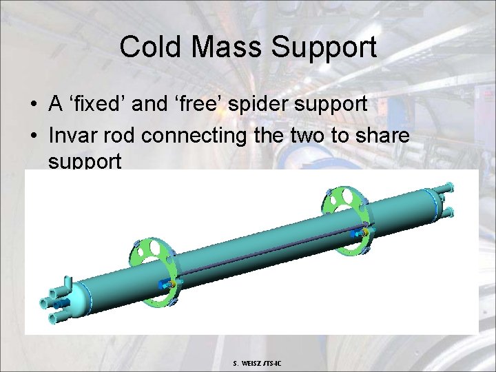 Cold Mass Support • A ‘fixed’ and ‘free’ spider support • Invar rod connecting